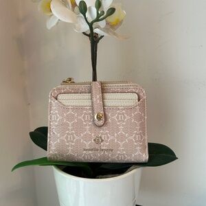 Nanette Lepore White and Cream Monogram Mini Wallet With Gold Hardware